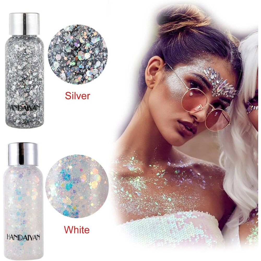 Body Glitter Gel Face and Body Makeup Liquid Long Lasting Silver Mermaid Scales - Picture 2 of 7